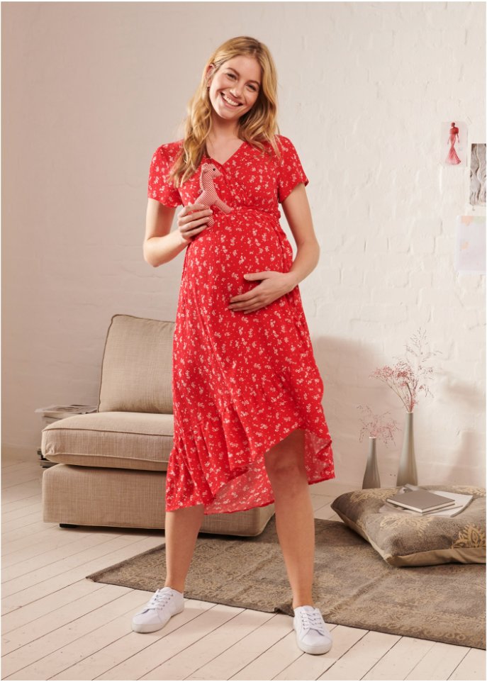 Viscose maternity dress Bpc Bonprix Collection, red