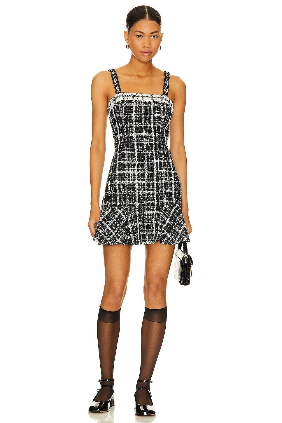 Alice + Olivia Kaidra Square Neck Mini Dress, Black & Off White