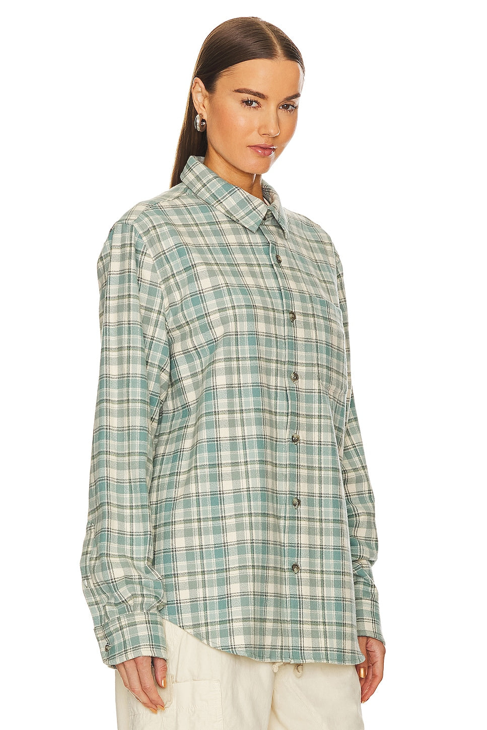 قميص WAO The Flannel باللون الأزرق والكريمي