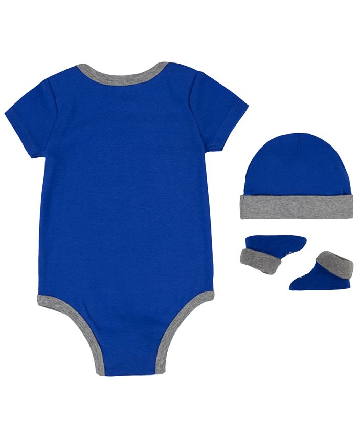 Bodysuit, cap and booties with Futura logo for boys and girls Nike 3-piece gift set, blue