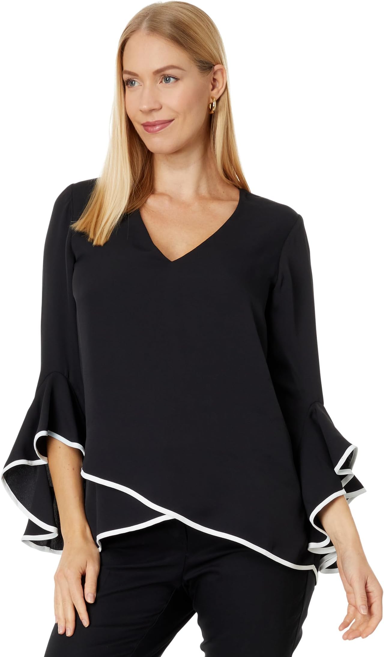 Vince Camuto V-Neck Overlapping Blouse in Rich Black