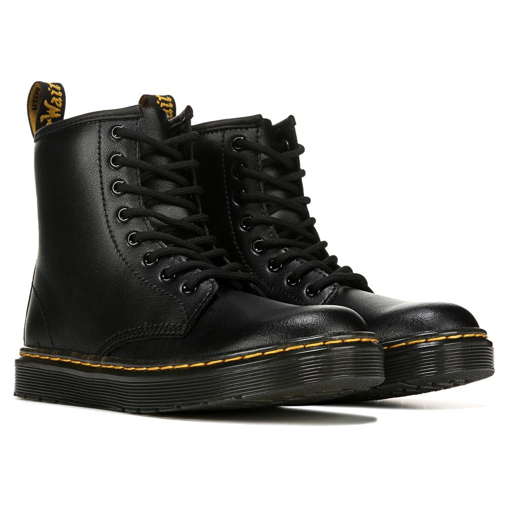 حذاء Zavala Combat للأطفال برباط للصغار/الكبار من Dr. Martens، باللون الأسود