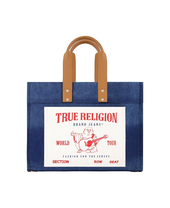 حقيبة يد كبيرة من قماش الدنيم الممزق من True Religion، باللون الأزرق