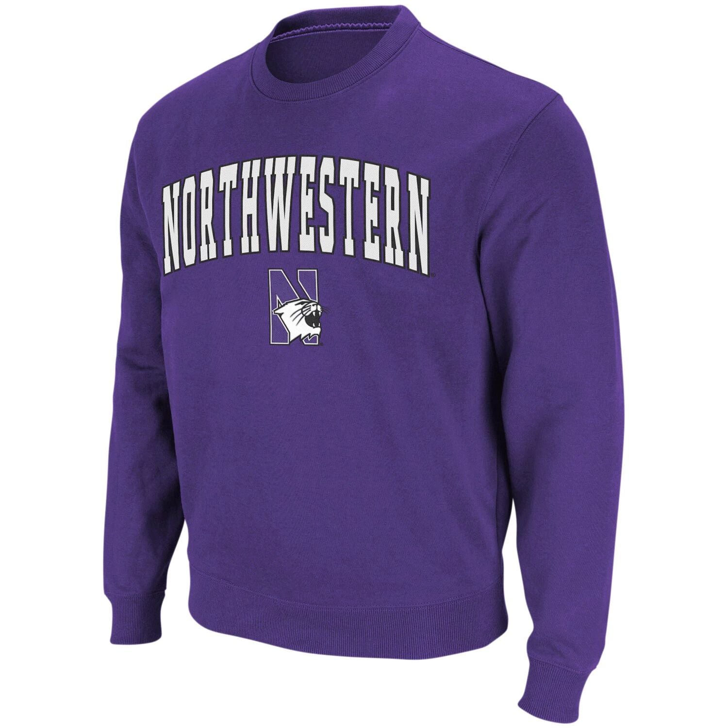 سويت شيرت رجالي من Northwestern Wildcats Arch &amp; Logo Colosseum باللون الأرجواني بياقة دائرية