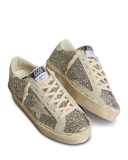 حذاء رياضي نسائي Hi Star Golden Goose Glitter منخفض الرقبة باللون الفضي