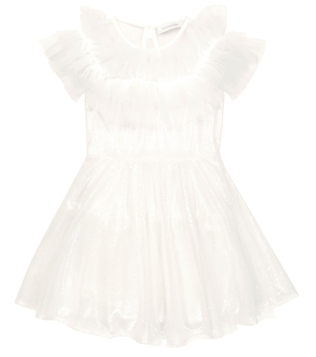 Monnalisa sequin and ruffle dress, white