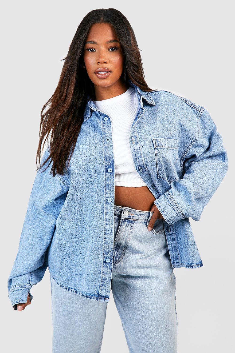 Boohoo Basic Oversized Denim Shirt, Blue