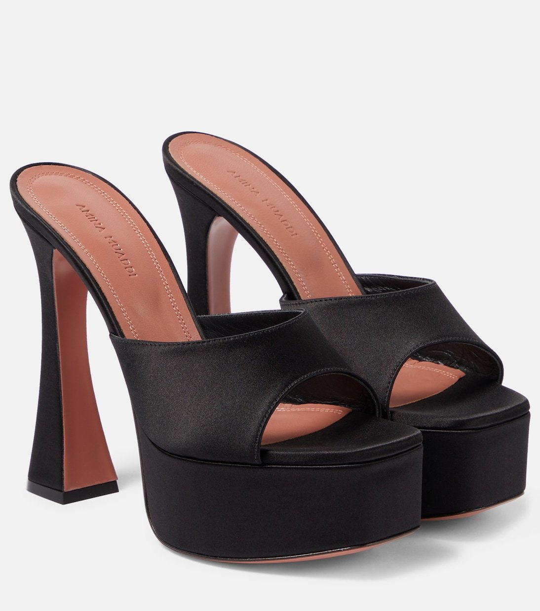 Dalida Amina Muaddi platform satin mules, black