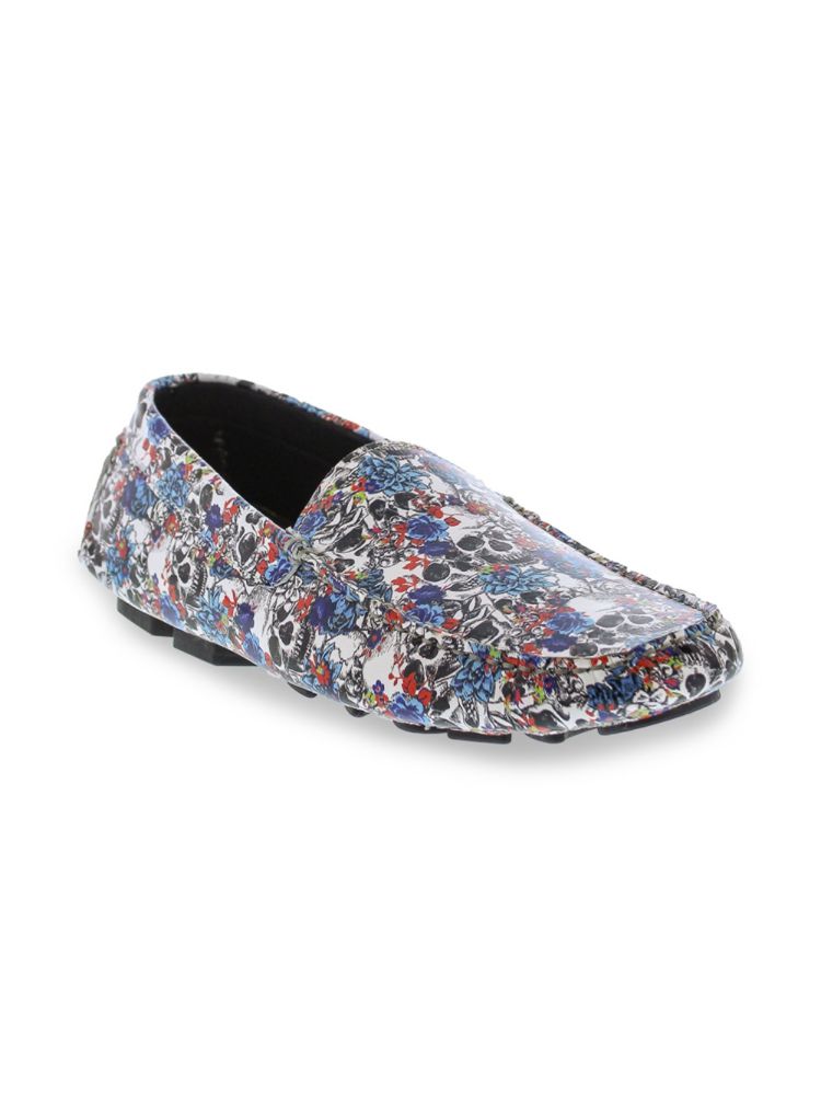 Robert Graham Floral Skull Anchor Leather Driving Shoes White