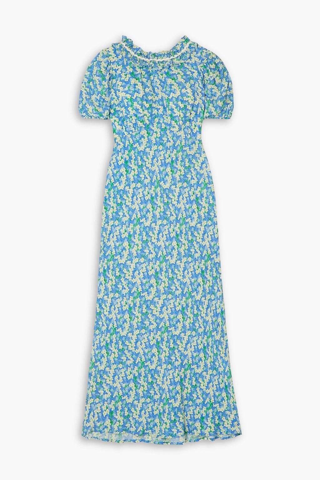 RIXO Floral Ruffle Voile Midi Dress Deia, Turquoise