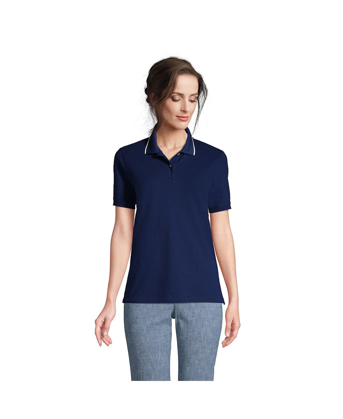 Lands' End Women's Mesh Cotton Short Sleeve Polo Shirt