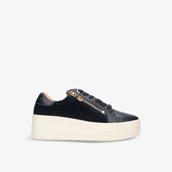 Connected Zip Carvela Leather Low Top Sneakers, Navy