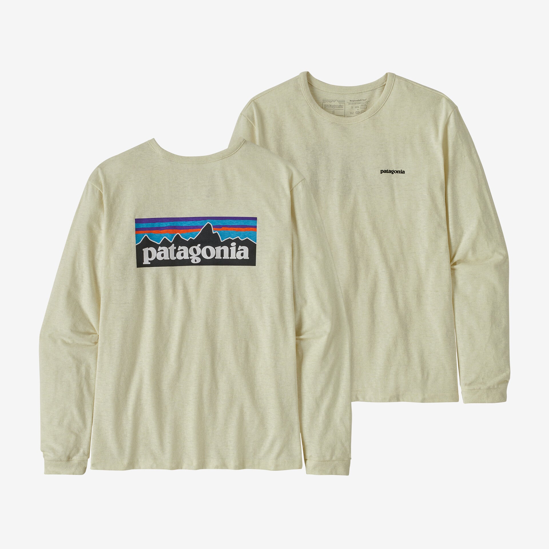 Women's P-6 Long Sleeve T-Shirt with Responsibili Patagonia Logo, White