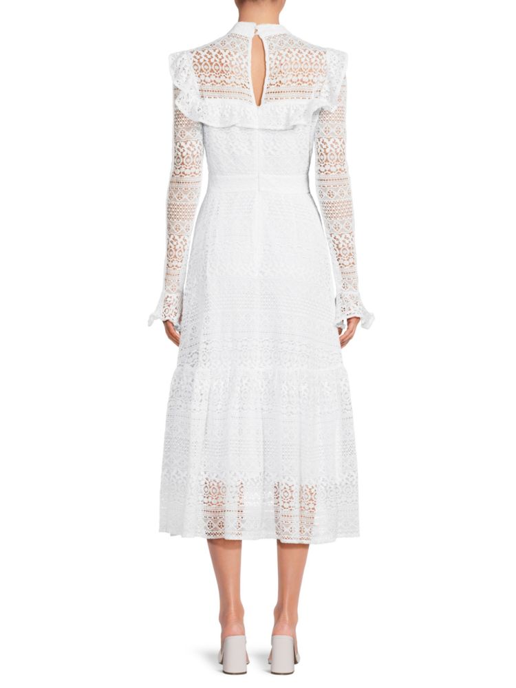 Rachel Parcell Embroidered Ruffle Lace Midi Dress, White