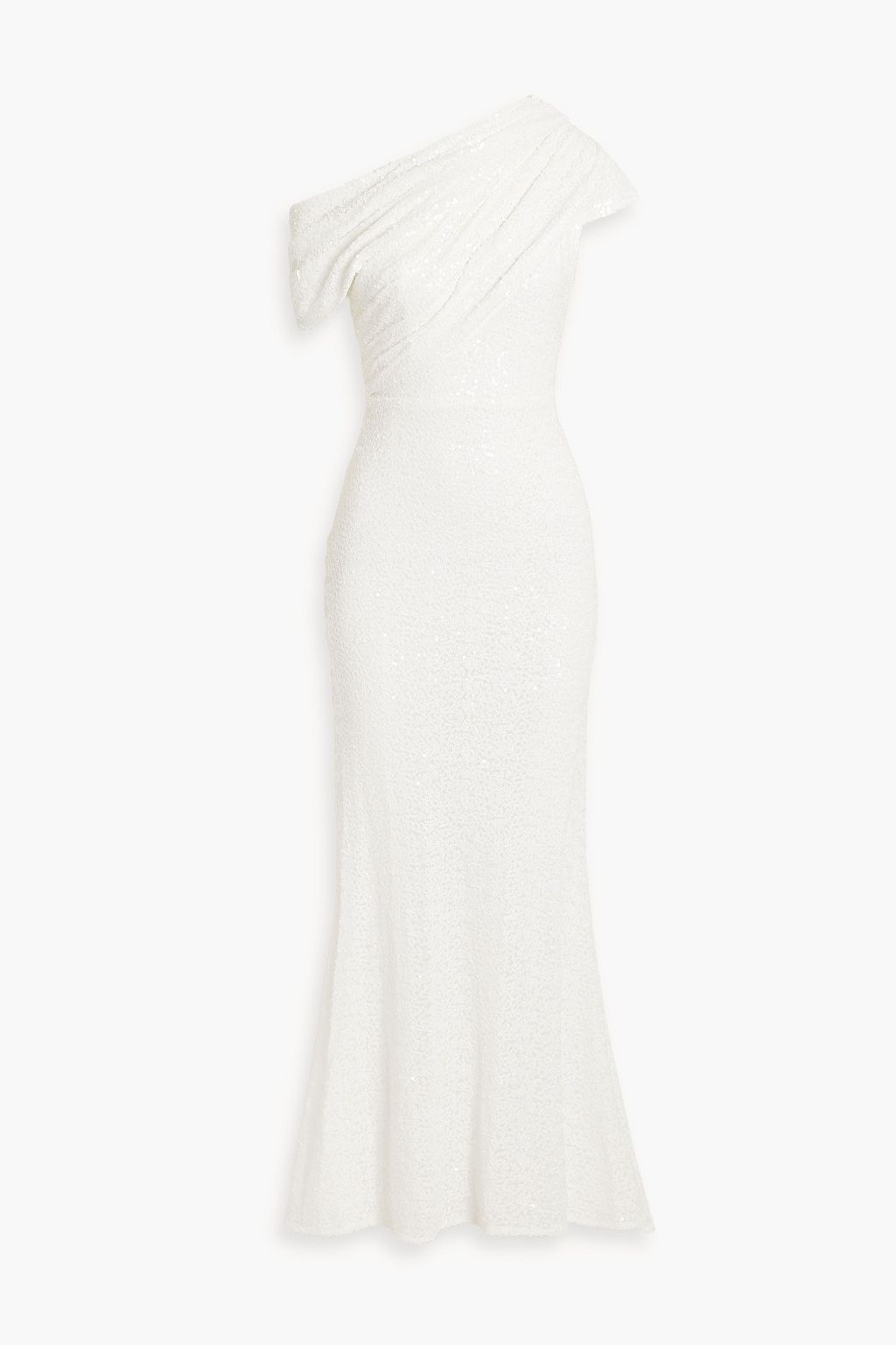 Tulle dress with sequins and one-shoulder draping BADGLEY MISCHKA, ivory