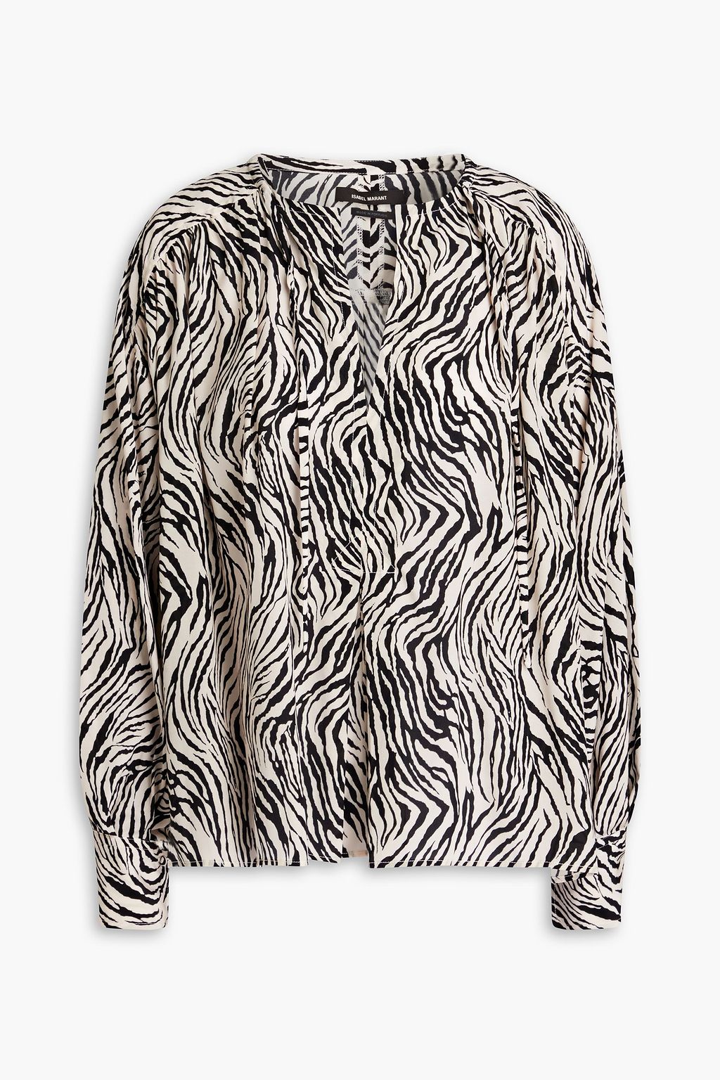 Amba blouse in crepe de Chine with zebra print and ruffles ISABEL MARANT, black