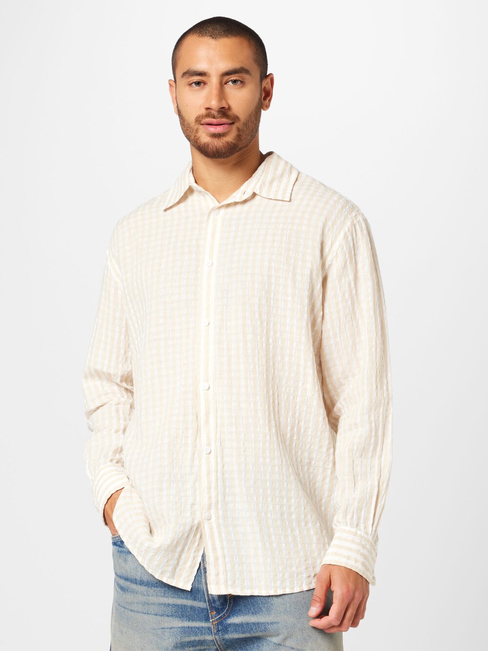 Weekday Comfortable Button-Up Shirt, Sand