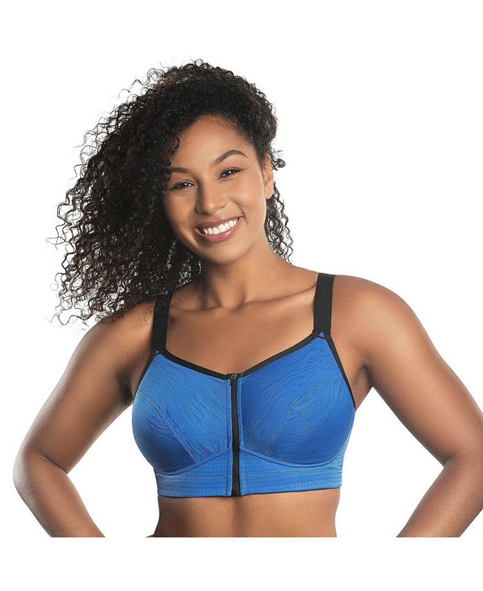 PARFAIT Women's Wave Wireless Front Zip Sports Bra, Blue