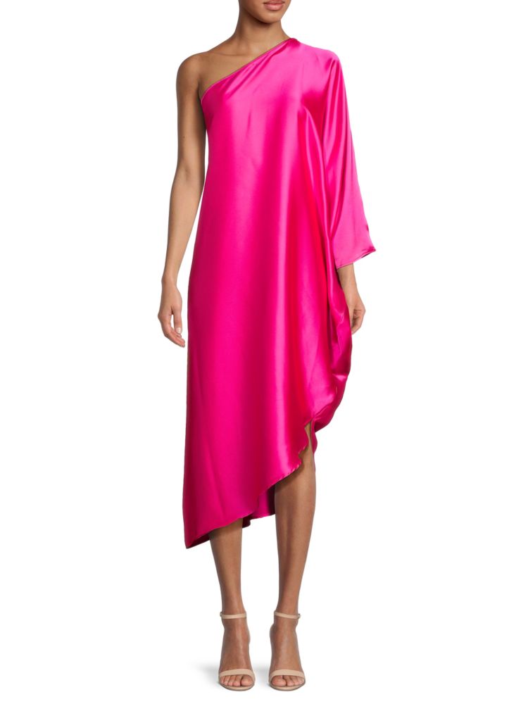 Renee C. one-shoulder satin midi dress, fuchsia