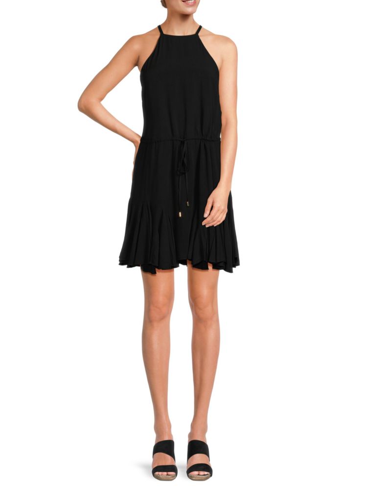 Bebe A-Line Mini Dress with Annual Hem, Black