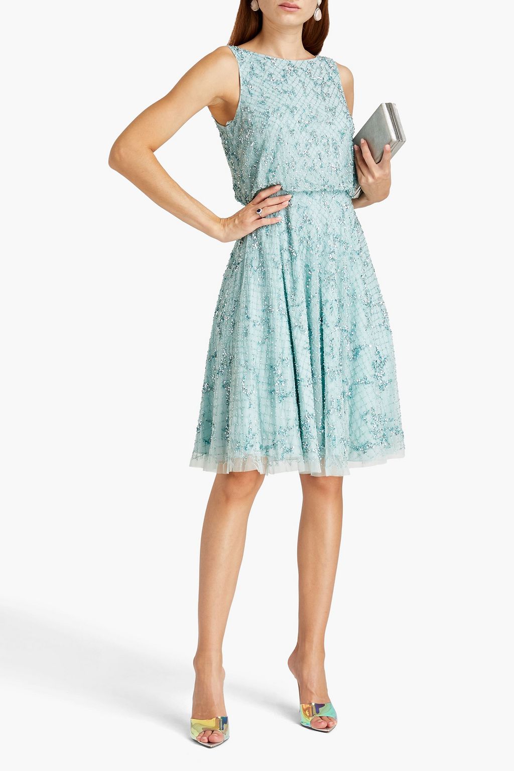 AIDAN MATTOX embellished tulle dress, turquoise