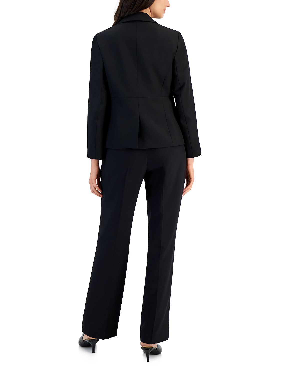 Women's pantsuit with contrast trim and peak lapels standard and petite Le Suit