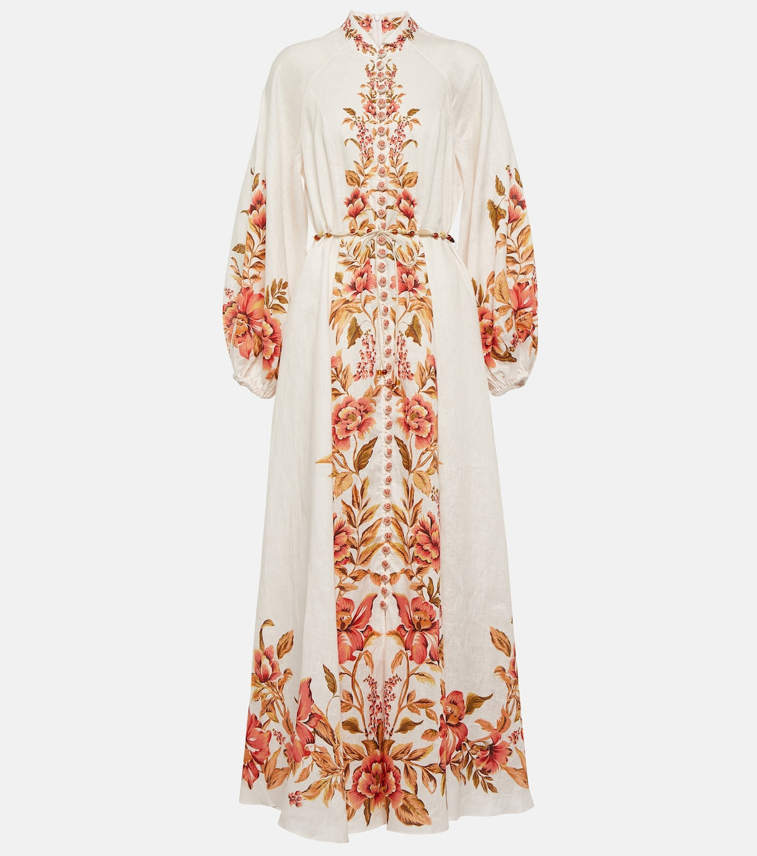 Vacay Billow ZIMMERMANN Linen Belted Floral Maxi Dress, Multicolor