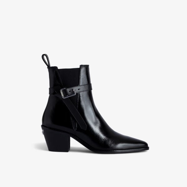 Tyler leather ankle boots with Zadig&Voltaire buckles, color noir