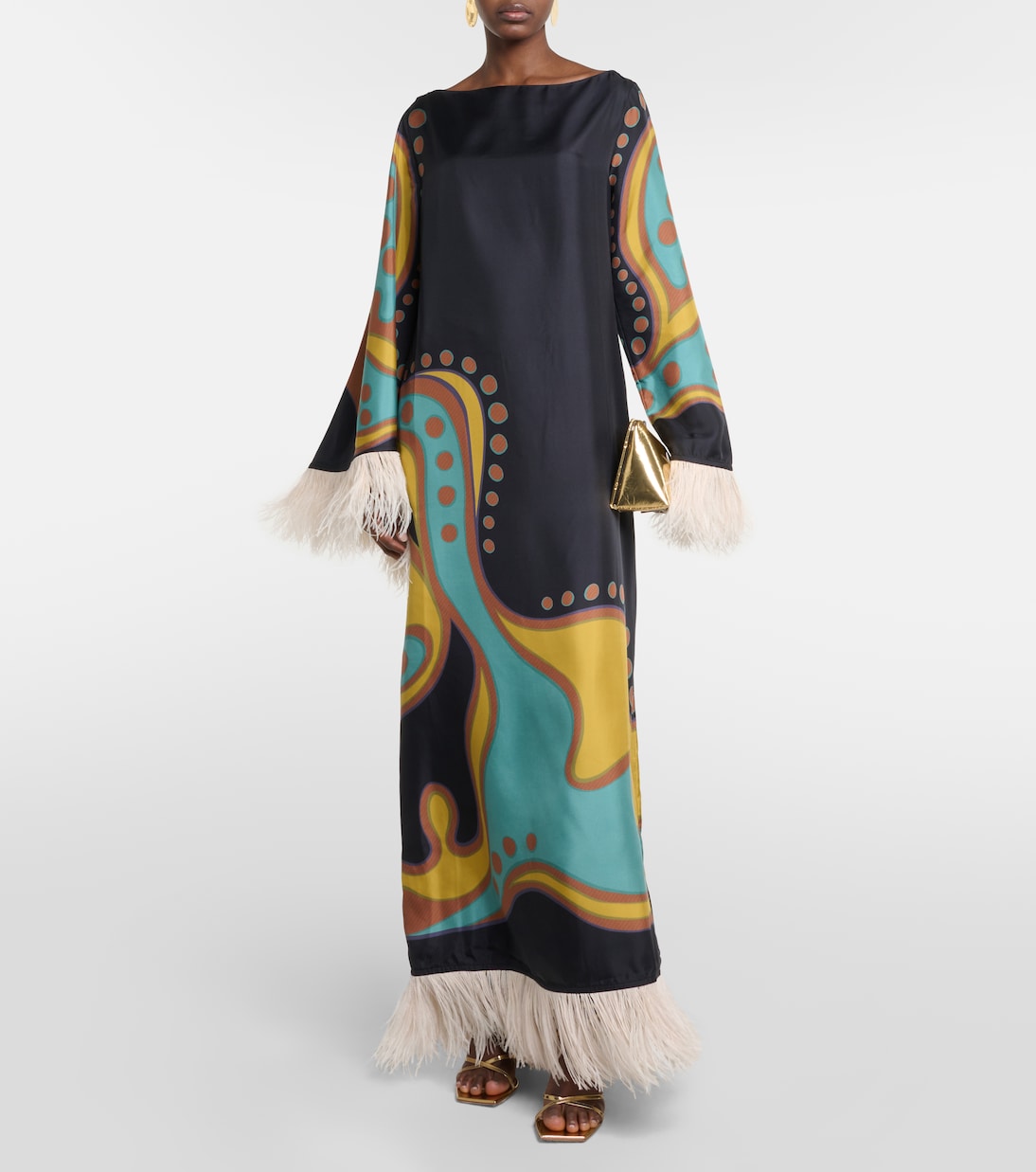 Twill opera dress with feather trim La Doublej, multicolor