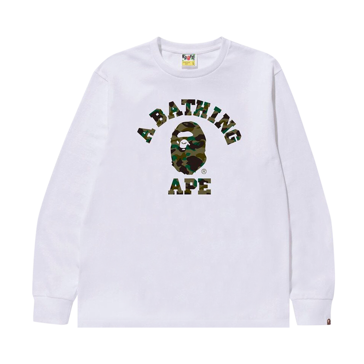 BAPE 1st Camo College Long-Sleeve 'White/Green' T-Shirt, White