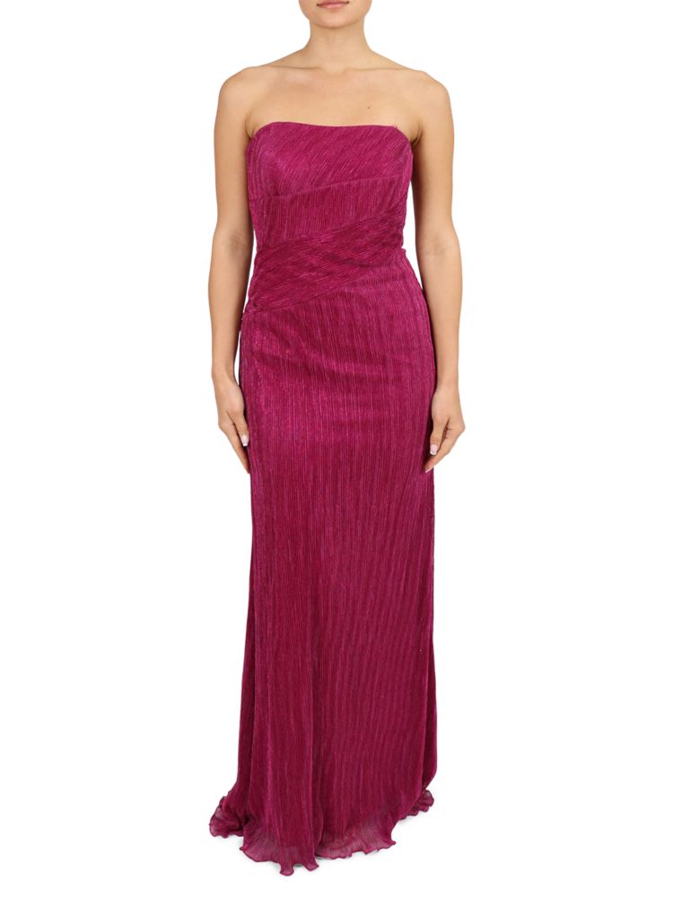 Rene Ruiz Collection metallic strapless dress, fuchsia