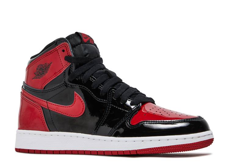 حذاء رياضي AIR JORDAN 1 RETRO HIGH OG GS 'PATENT BRED'، باللون الأسود