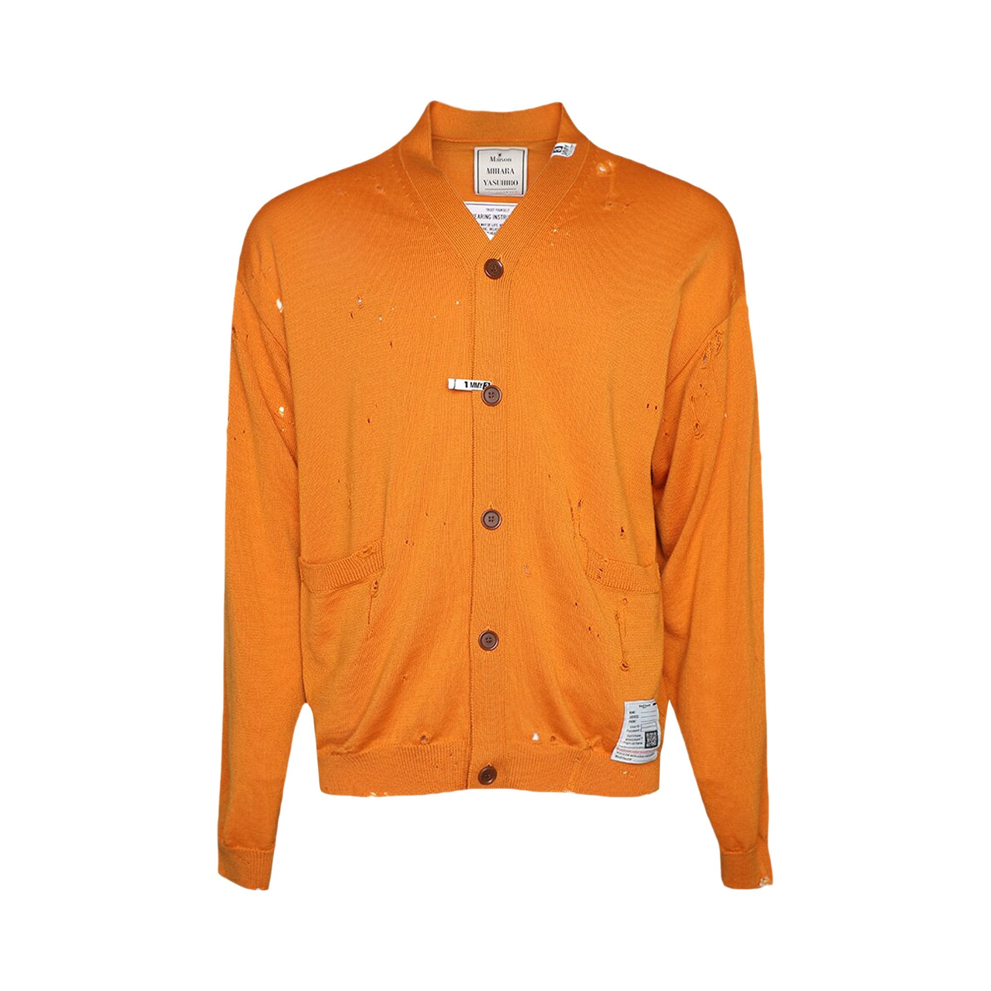 Maison Mihara Yasuhiro knitted cardigan with distressed effect, orange