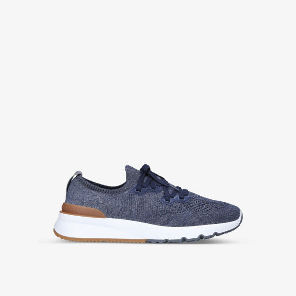 Knitted low top sneakers with Brunello Cucinelli brand embossing, navy blue