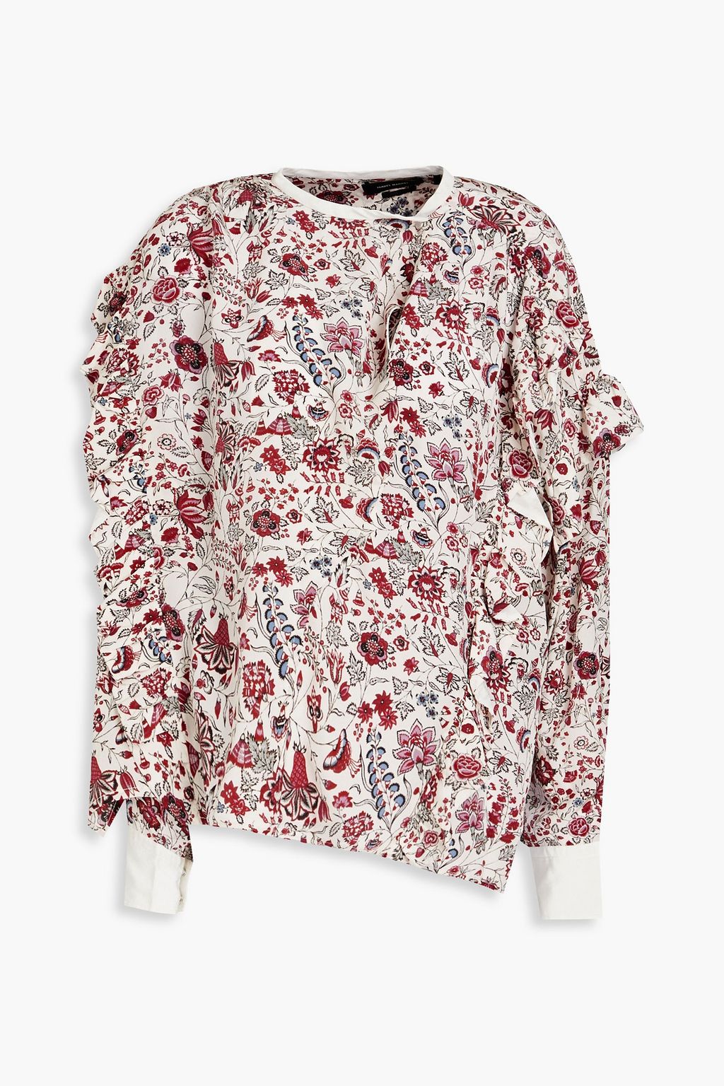 Kacila silk crepe de Chine blouse with ruffles and floral print ISABEL MARANT, ecru