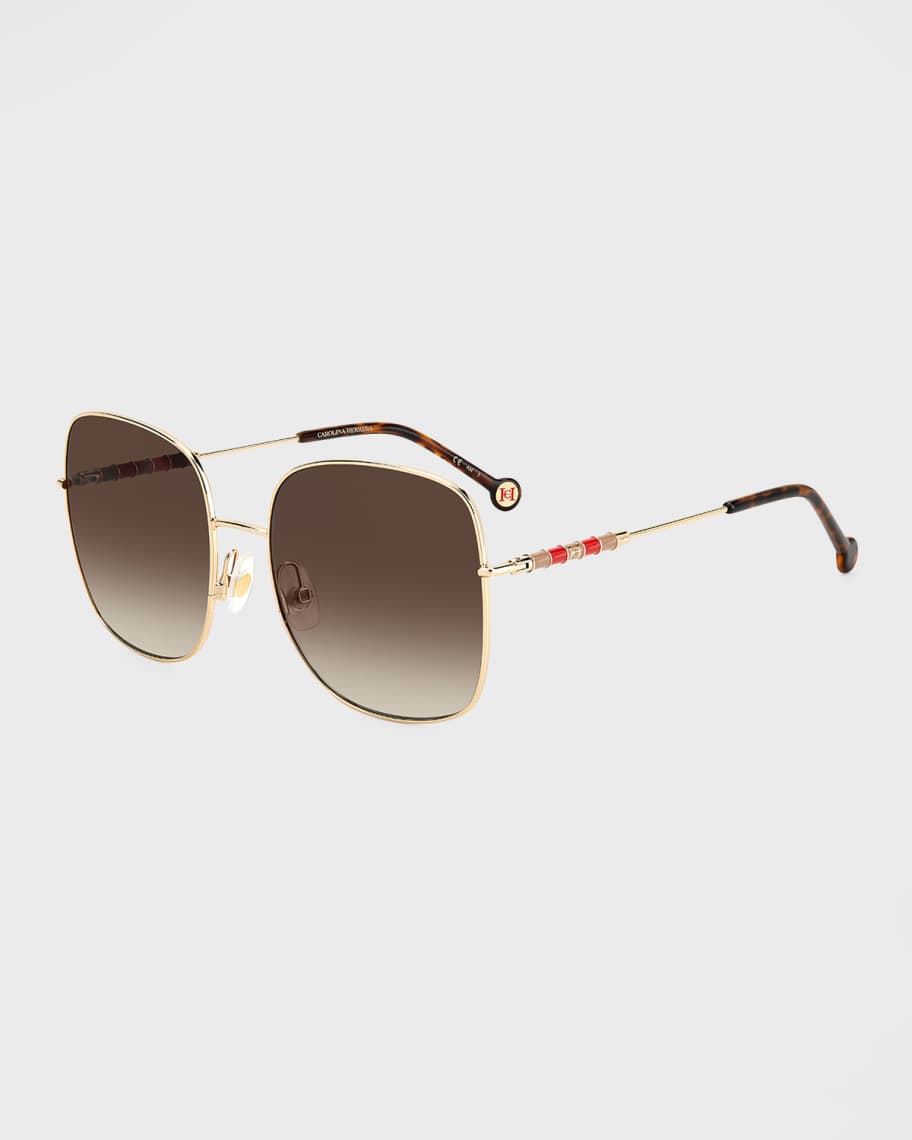 Carolina Herrera Tonal Stripe Monogram Square Metal Sunglasses