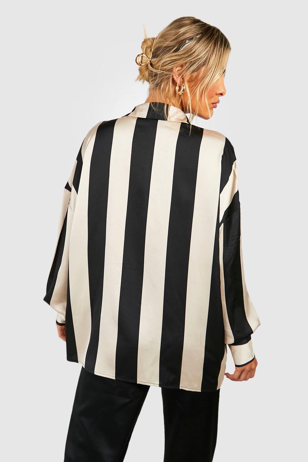 Boohoo Oversized Wide Stripe Shirt, Black