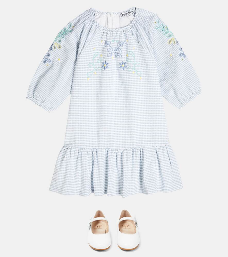 Tartine et Chocolat Gingham Dress with Anglaise Embroidery, White