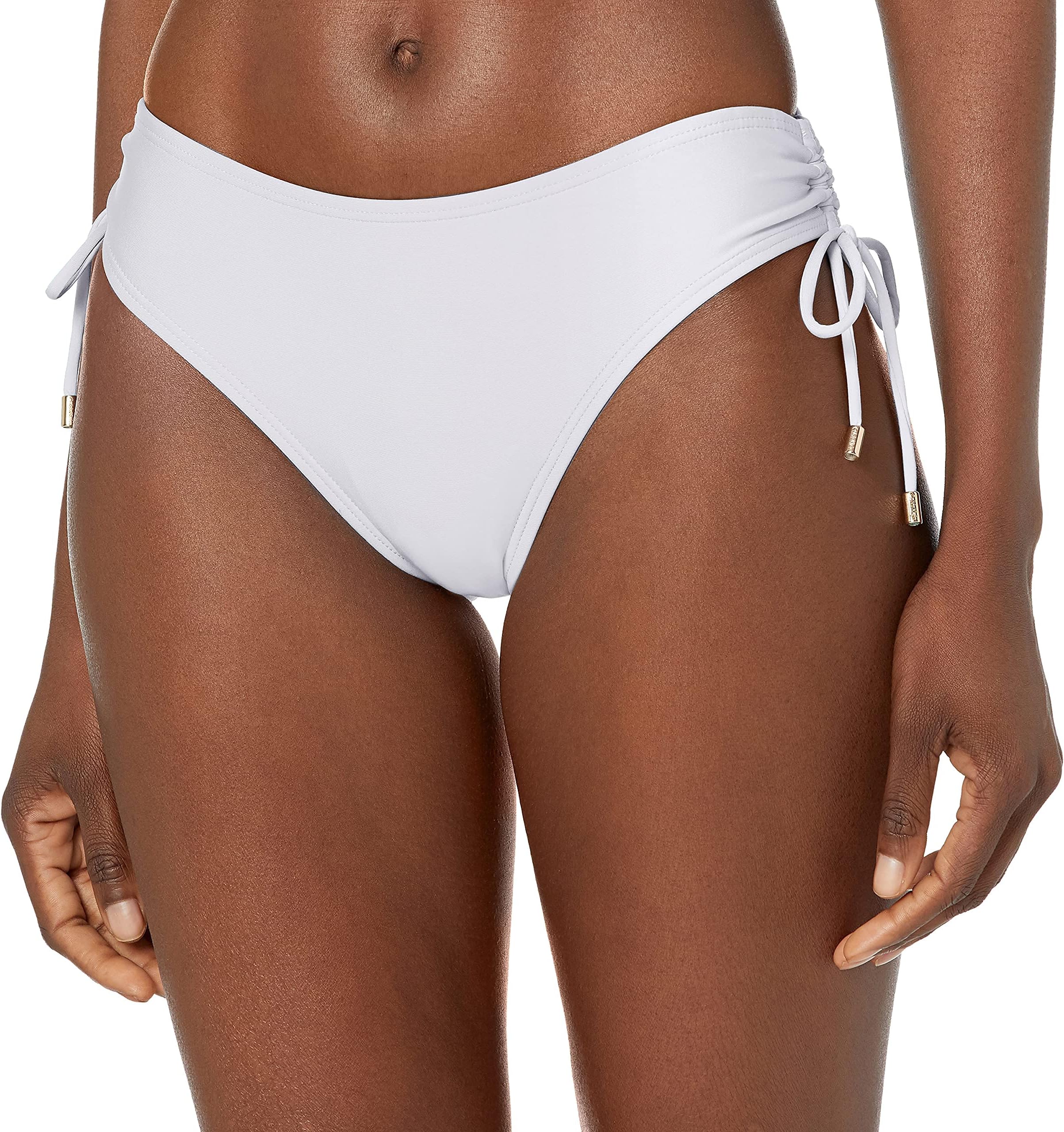 Calvin Klein Women's Side Gathered Bikini Swimsuit Bottoms in Soft White