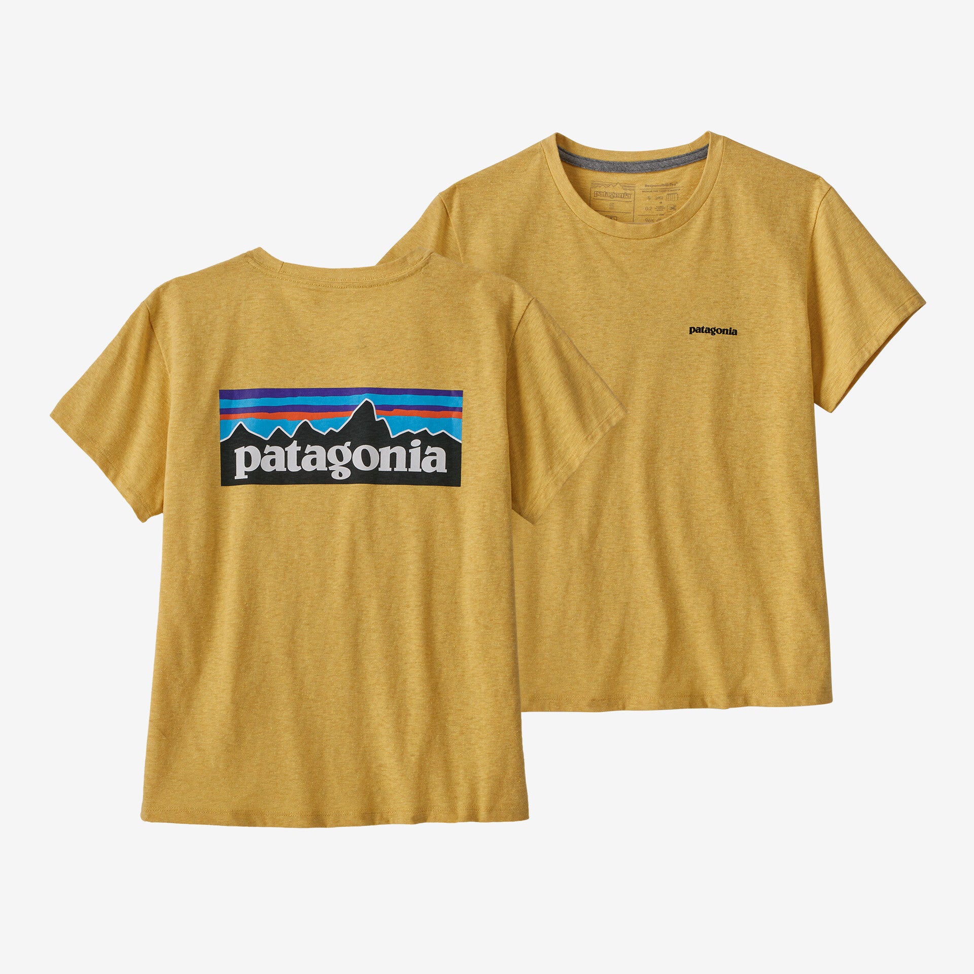 تي شيرت نسائي P-6 Responsibili Patagonia Logo باللون الأصفر Surfboard