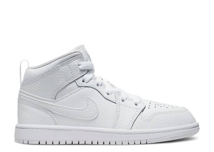 حذاء رياضي AIR JORDAN 1 MID PS 'TRIPLE WHITE'، باللون الأبيض