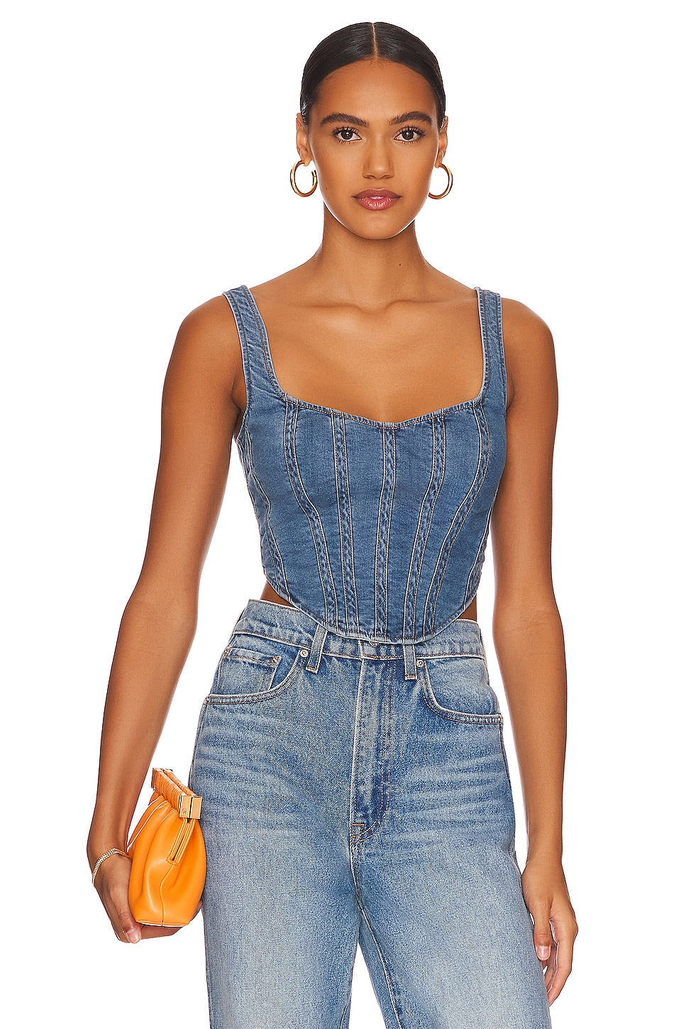 Bardot Denim Corset Bustier, Vintage