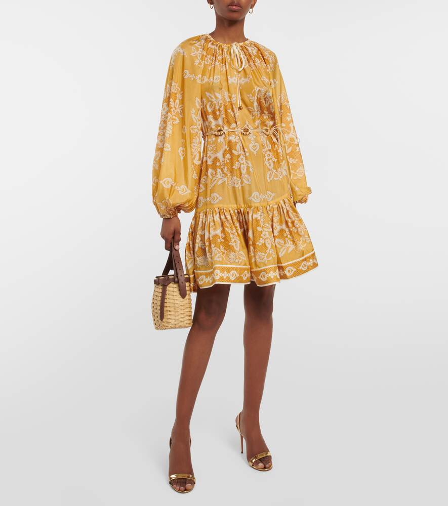 Raie silk mini dress with ZIMMERMANN print, gold