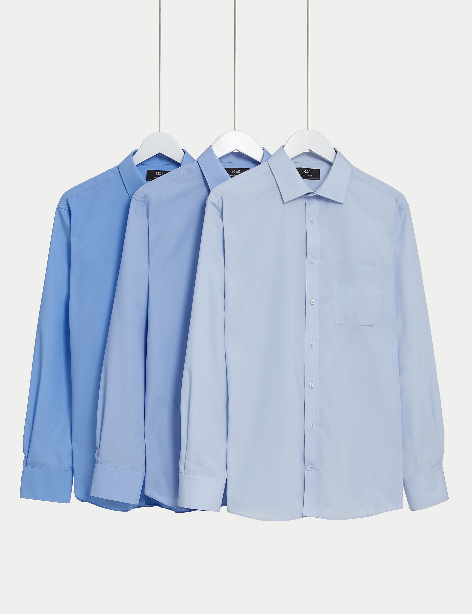 3 Pairs of Marks & Spencer Regular Cotton Blend Long Sleeve Shirts blue mix