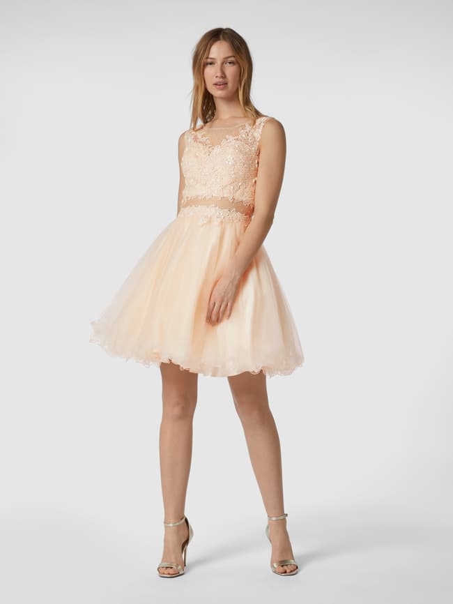 Tulle cocktail dress with crochet lace Laona, pink