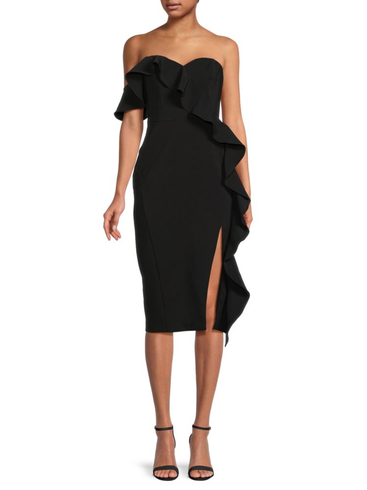 Aidan Mattox Ruffle Midi Cocktail Dress, Black