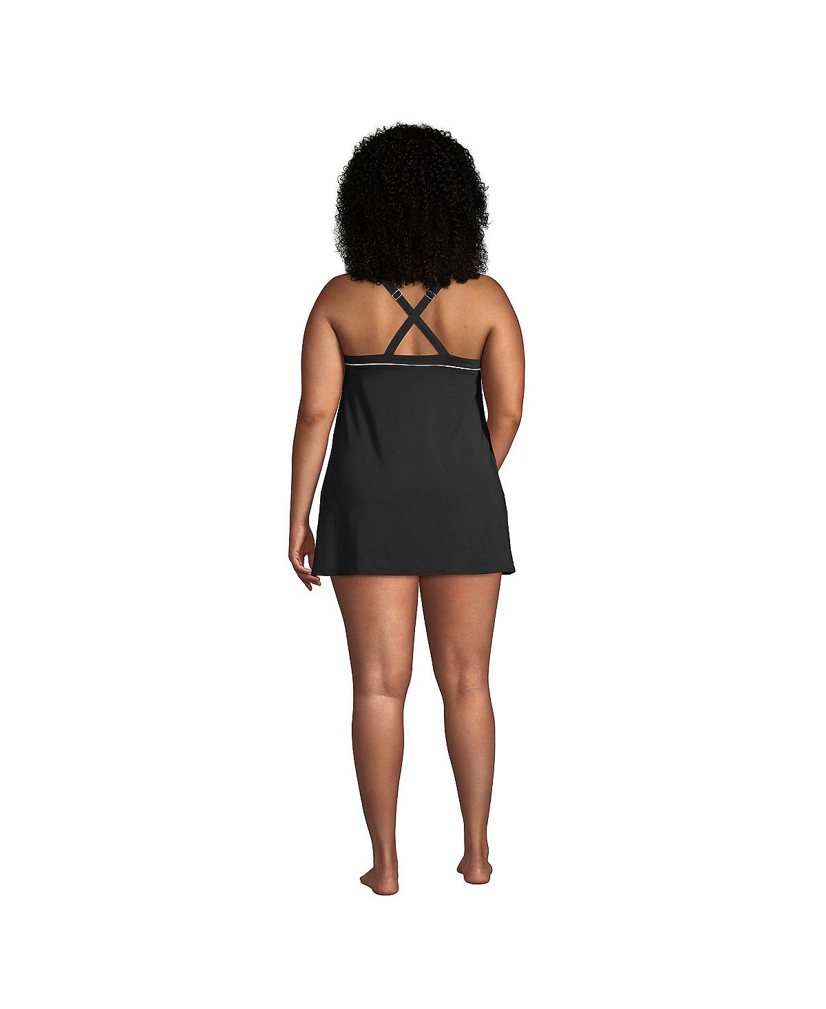 Women's Plus Size High Neck Swim Dress one-piece swimsuit, adjustable straps Lands' End