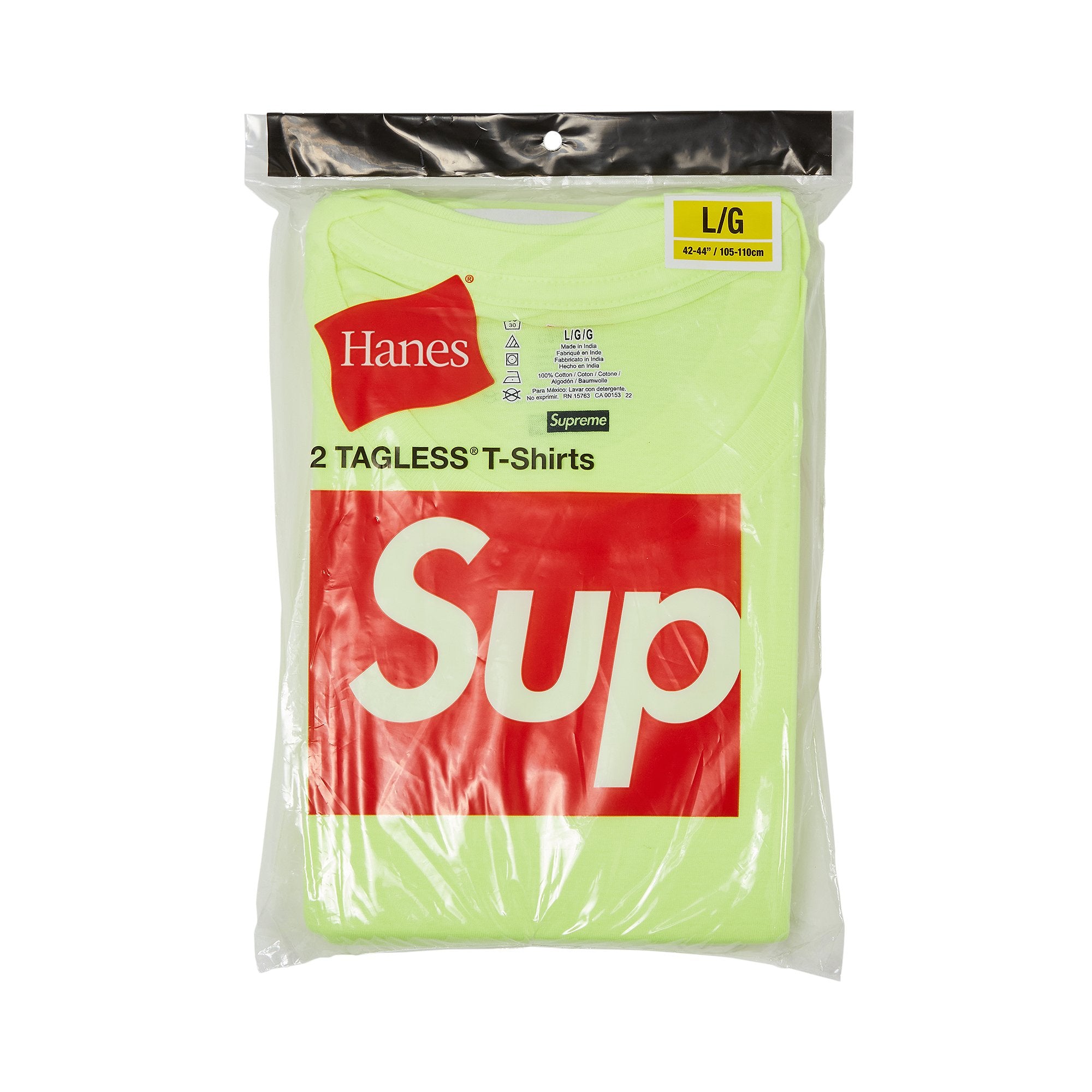 Supreme x Hanes No Tag T-Shirts (2 Pack), Fluorescent Yellow