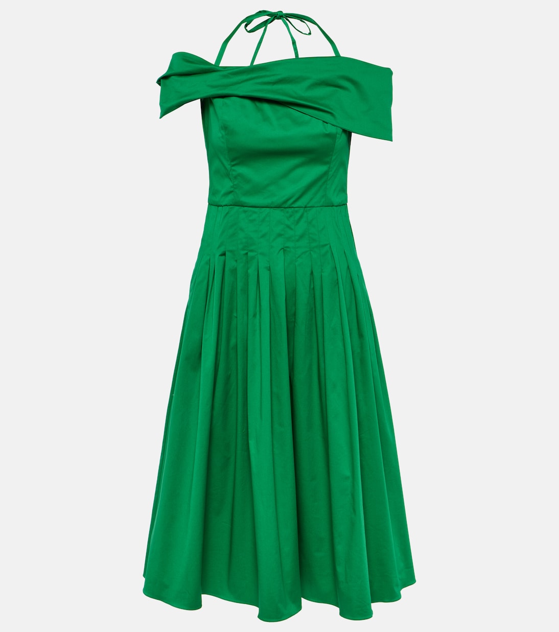 Oscar De La Renta Off Shoulder Silk Midi Dress, Green