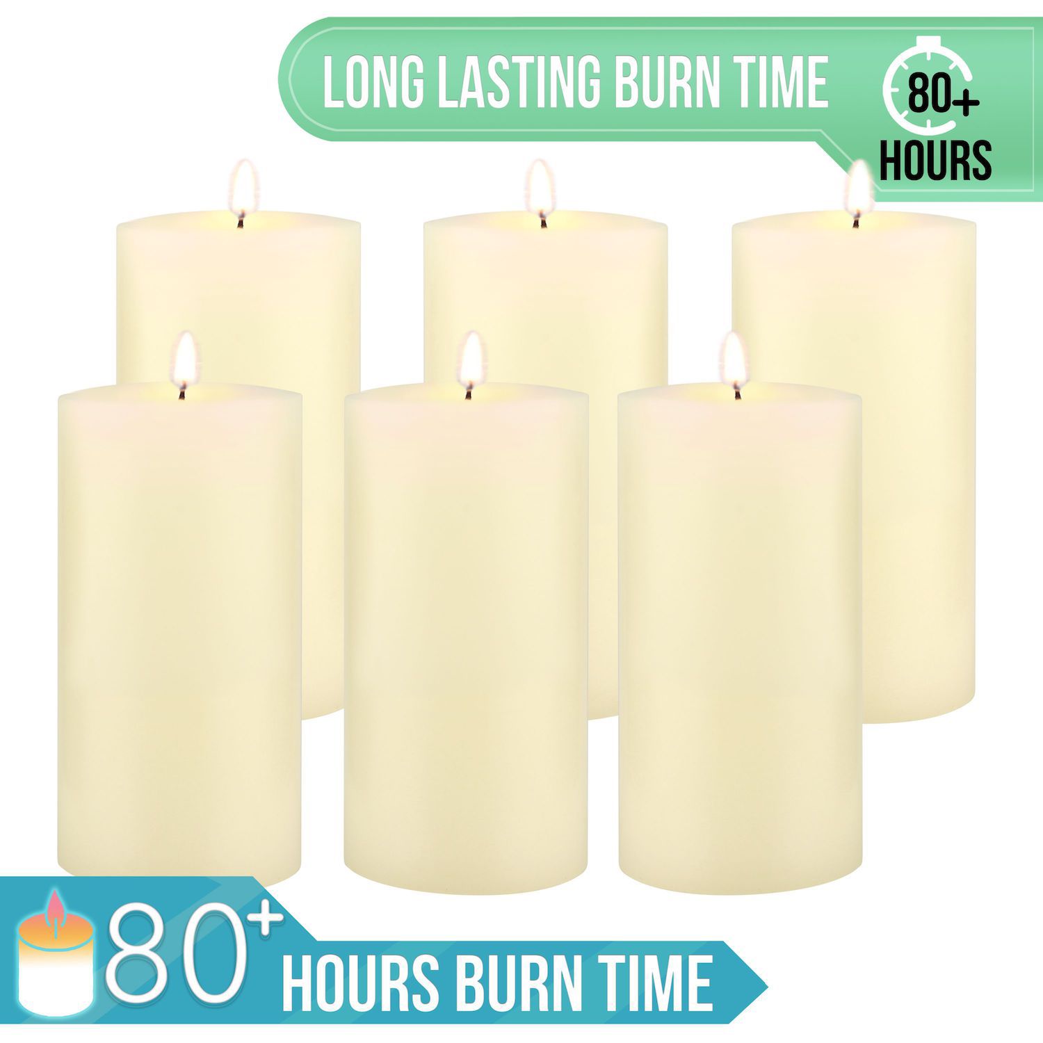 Stonebriar Collection Tall Long Burning Unscented Wax Candles, 6-Piece Set